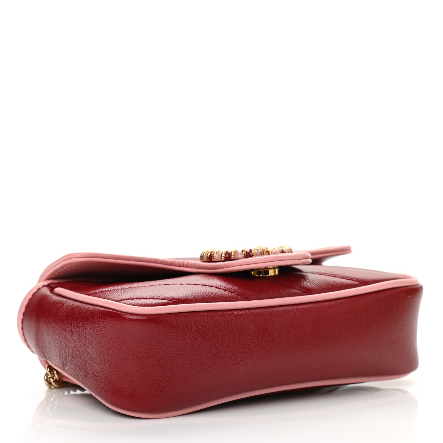 Gucci Azalea Calfskin Enamel Matelasse Diagonal Super Mini Torchon GG Marmont Shoulder Bag New Cherry Red Wild Rose 4 of 11
