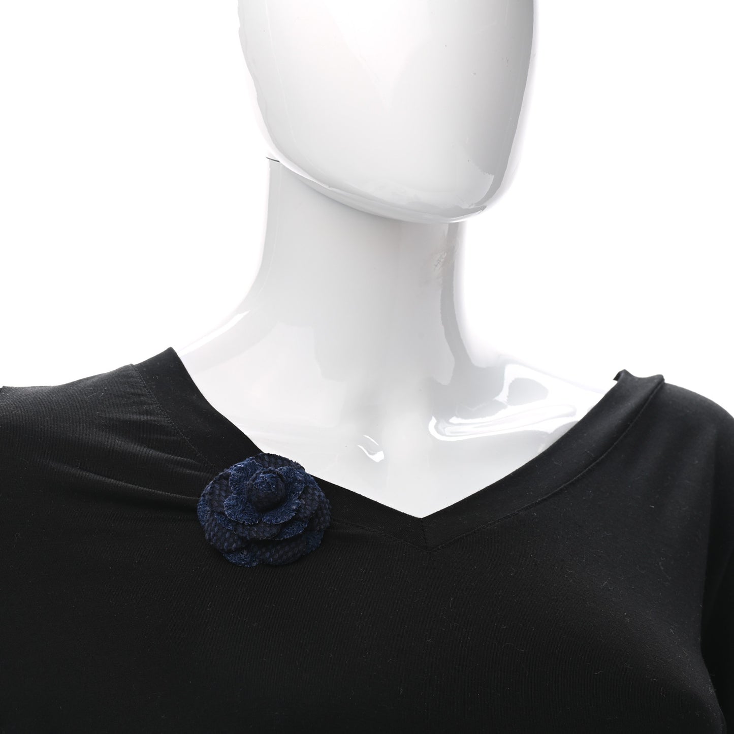 Tweed Camellia Pin Brooch Navy Blue