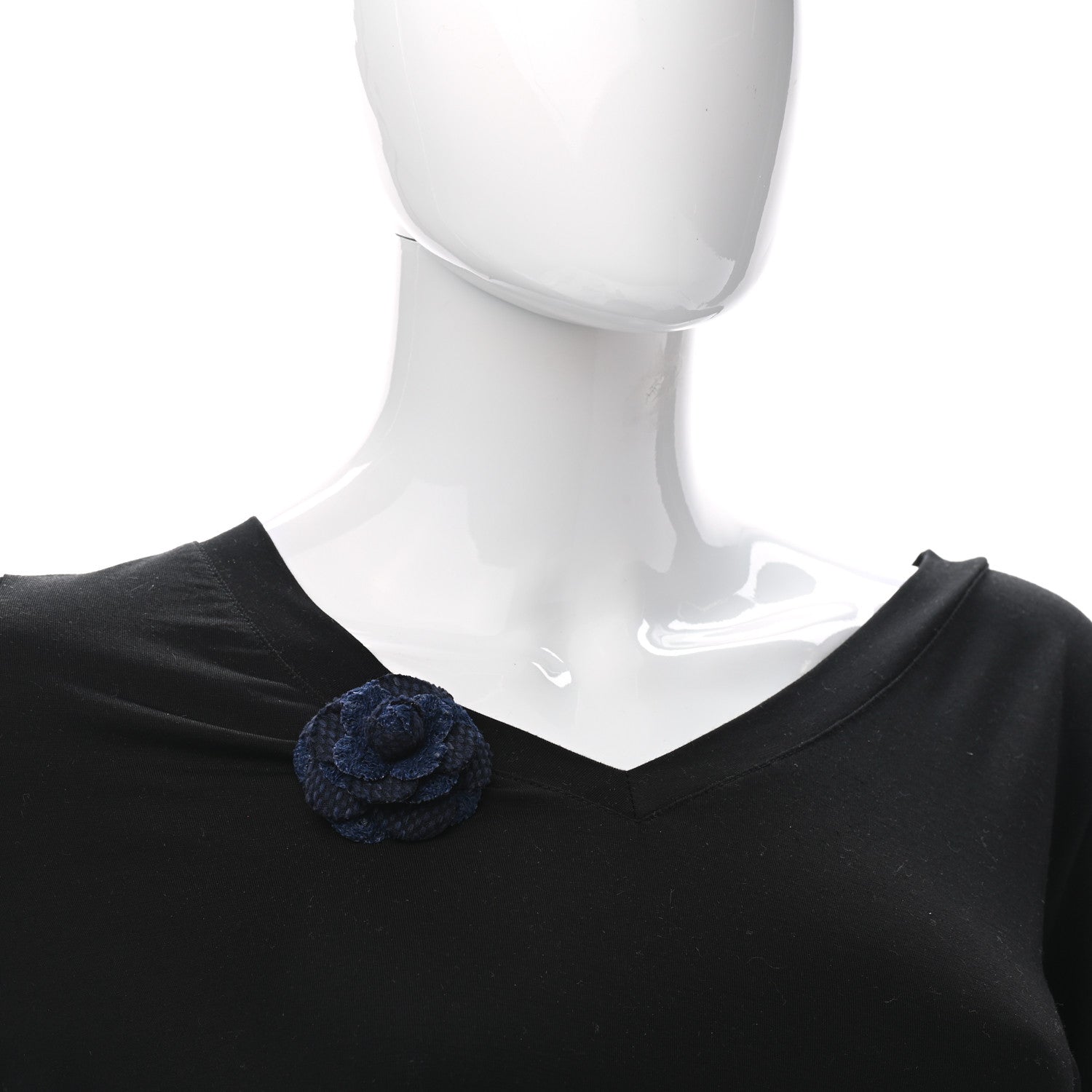 Chanel Tweed Camellia Pin Brooch Navy Blue 2 of 6