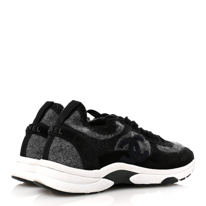 Chanel Fabric Suede Calfskin Womens CC Sneakers 38.5 Black Grey 5 of 11