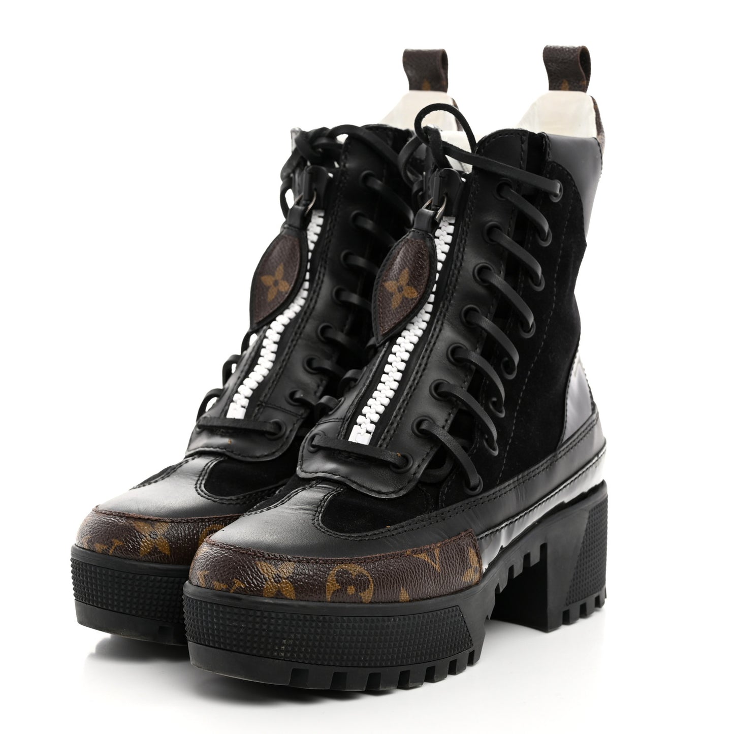 Suede Calfskin Crocodile Embossed Patent Monogram Laureate Platform Desert Boots 35 Black