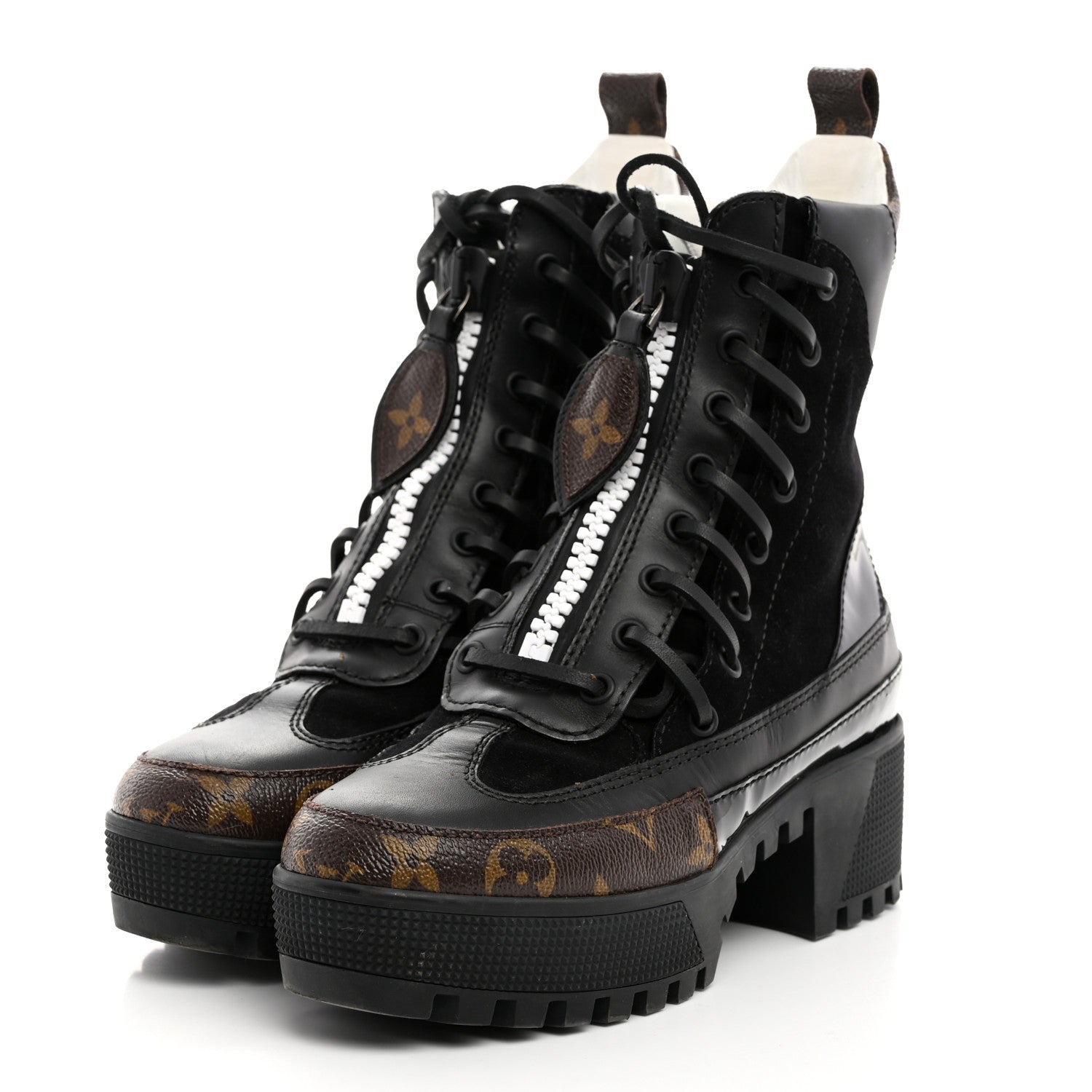 Louis Vuitton Suede Calfskin Crocodile Embossed Patent Monogram Laureate Platform Desert Boots 35 Black 3 of 8