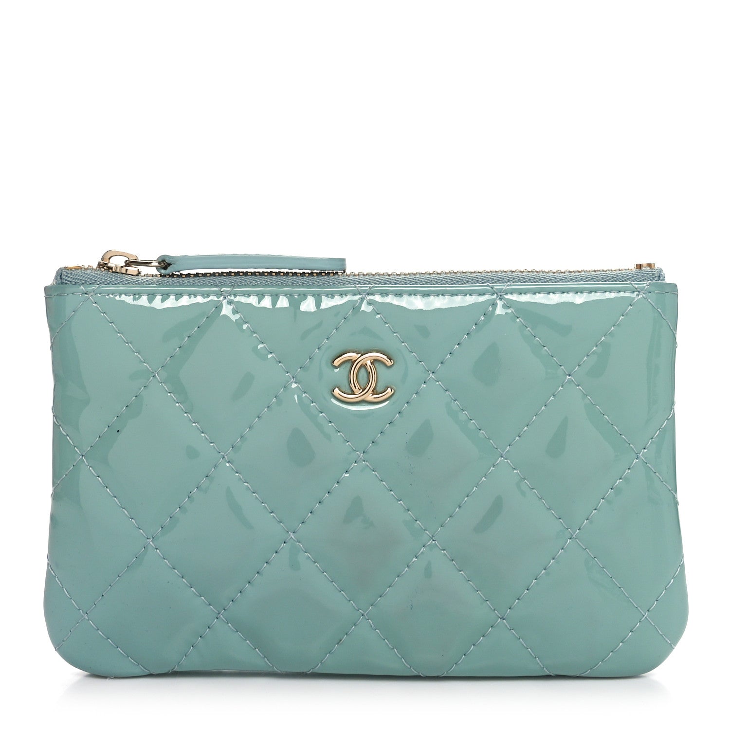 Chanel Patent Quilted Small Cosmetic Case Light Blue 1 of 8