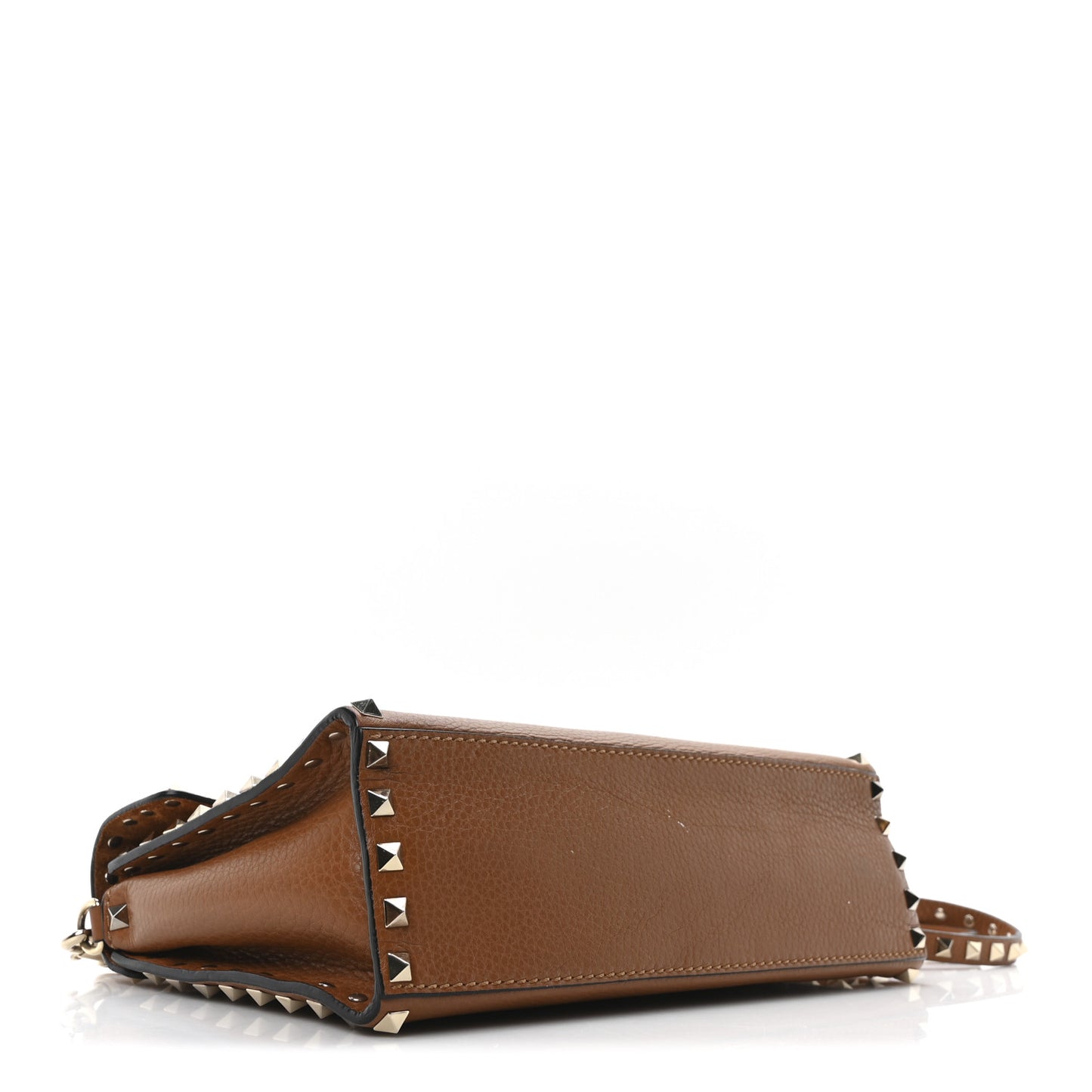 Pebbled Calfskin Medium Rockstud Top Handle Shoulder Bag Cognac