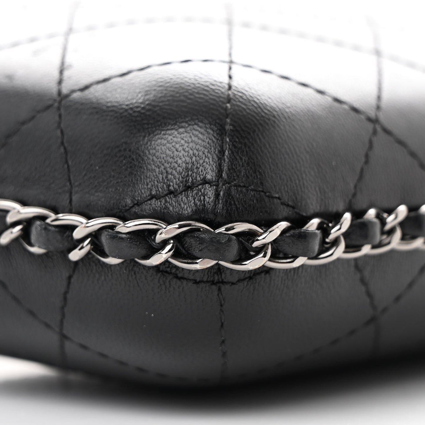 Lambskin Quilted Chain Around Phone Holder Black