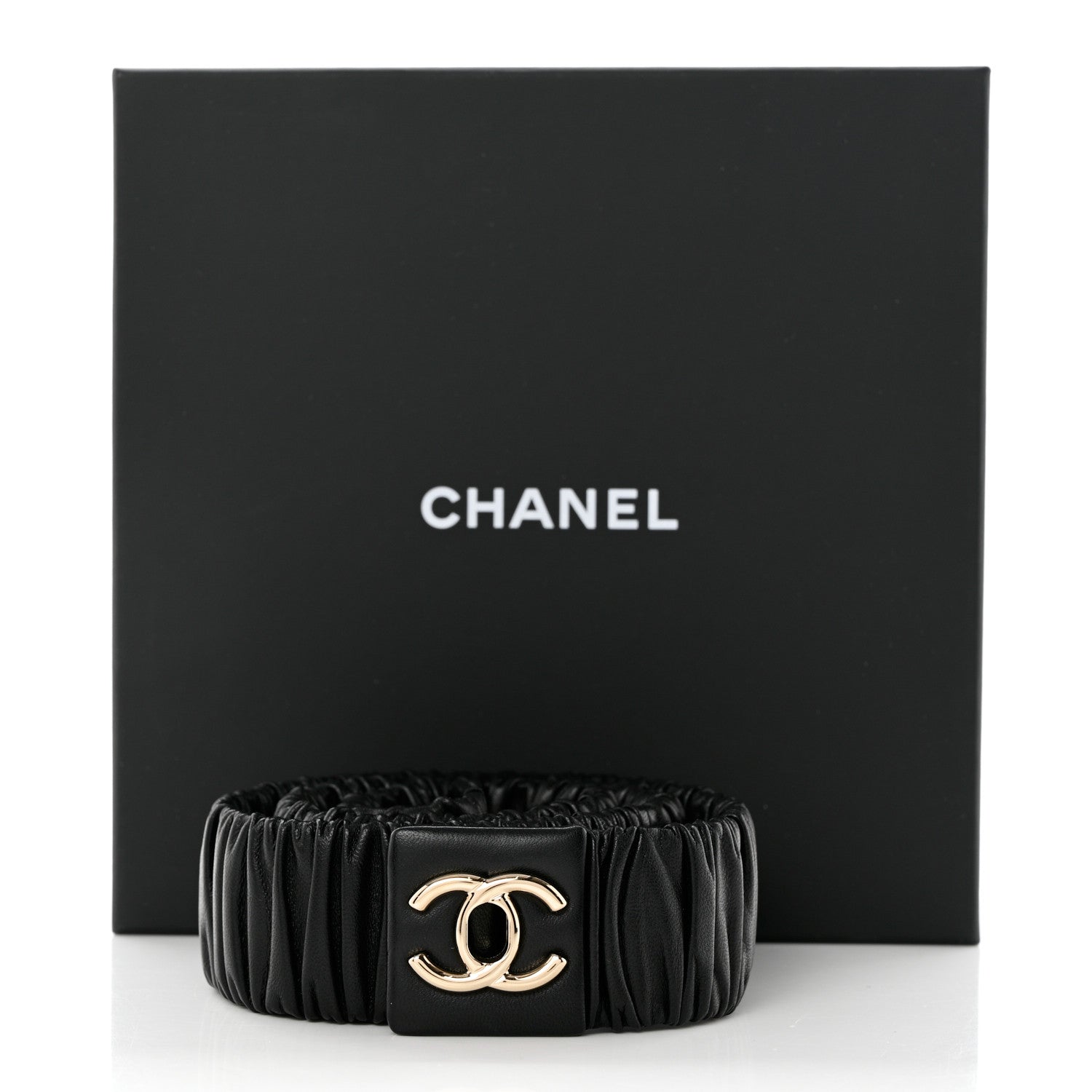 Chanel Lambskin Ruched Turn Lock CC Belt 80 32 Black 5 of 5