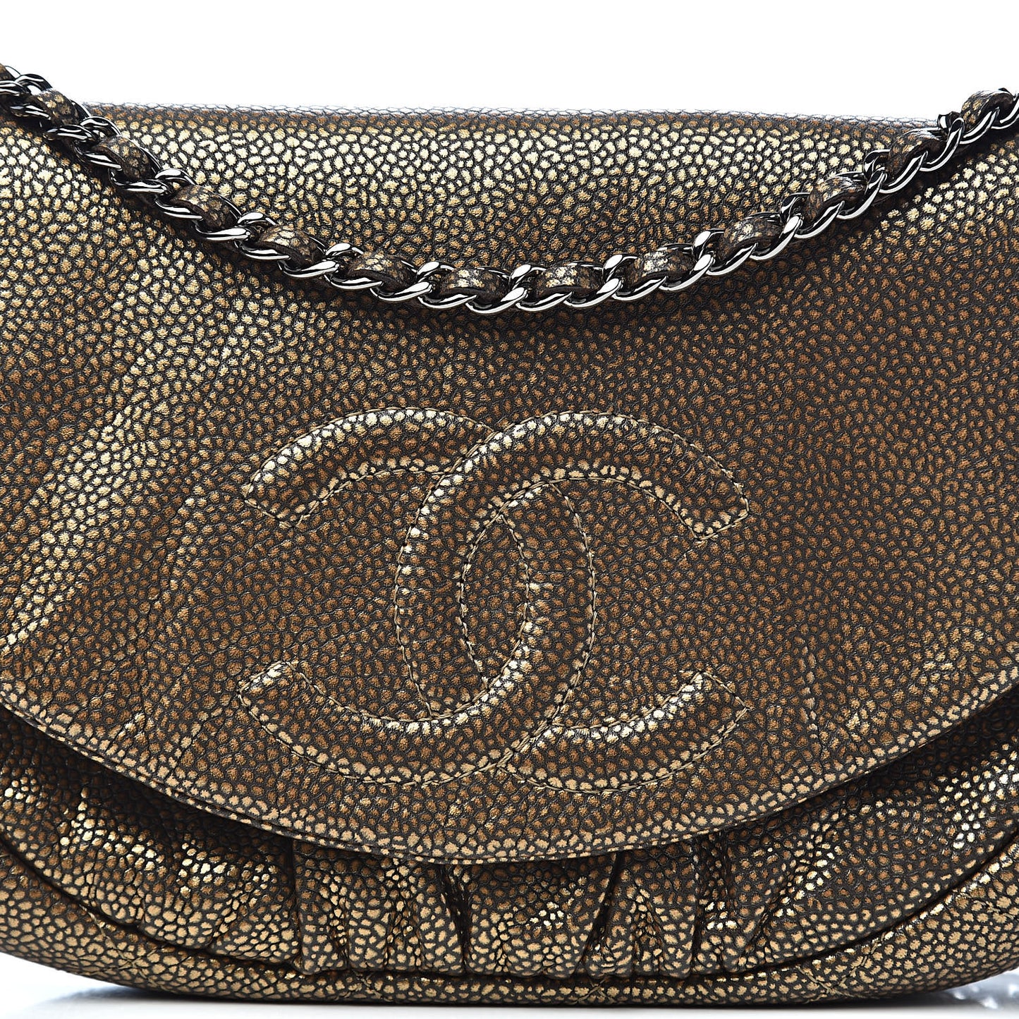 Metallic Caviar Half Moon Wallet On Chain WOC Bronze