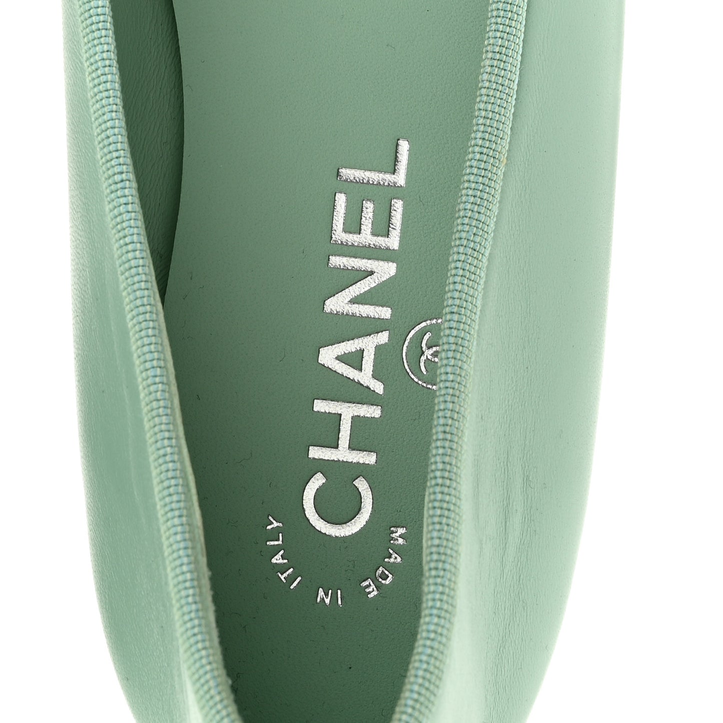 Lambskin CC Cap Toe Ballerina Flats 39 Light Green White