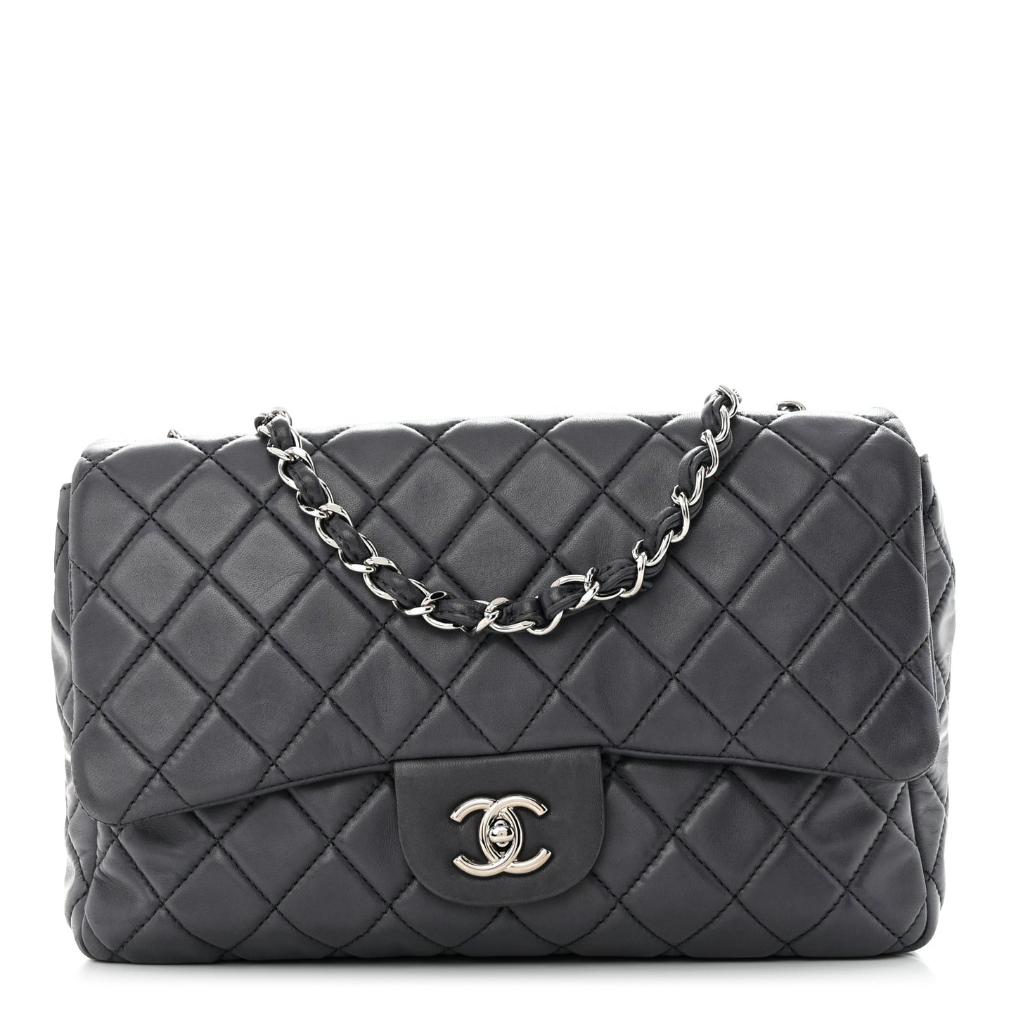 Lambskin Quilted Jumbo Single Flap Anthracite