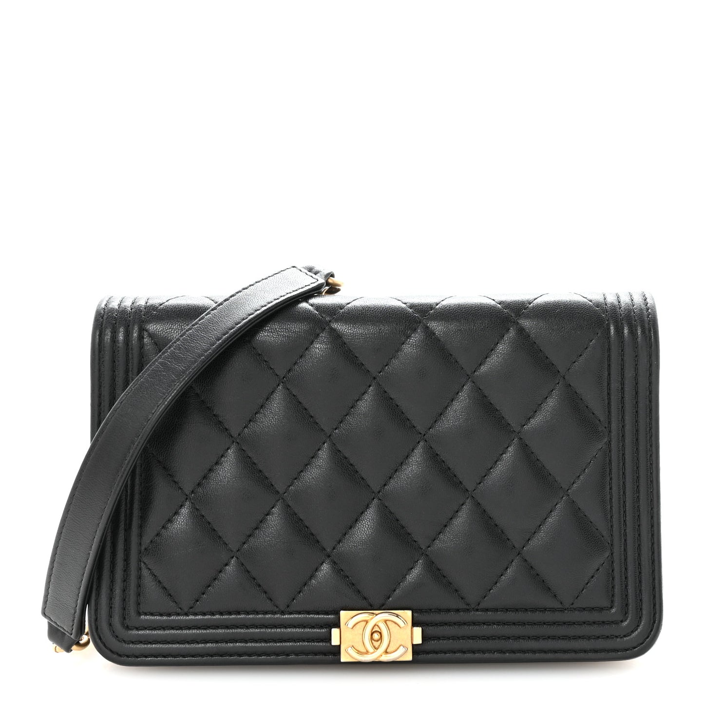 Lambskin Quilted Boy Wallet On Chain WOC Black