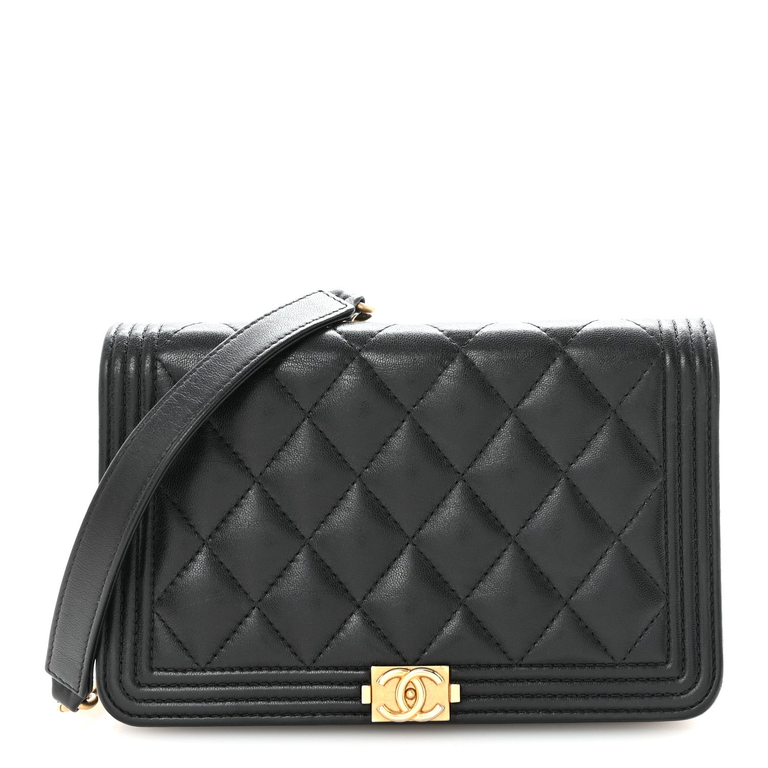Chanel Lambskin Quilted Boy Wallet On Chain WOC Black 1 of 11