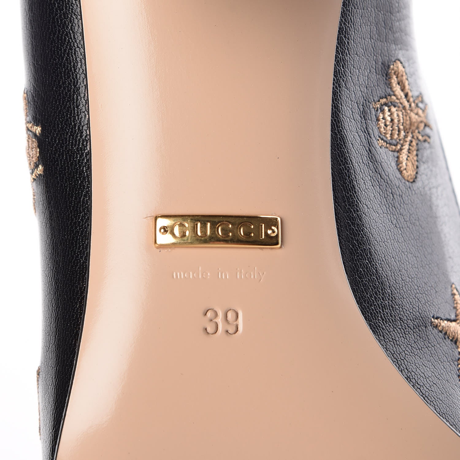 Gucci Quentin Goatskin Bee Star Embroidered GG Marmont Fringe 50mm Loafer Pumps 39 Black 6 of 8