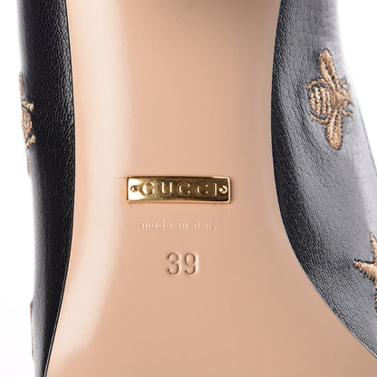 Gucci Quentin Goatskin Bee Star Embroidered GG Marmont Fringe 50mm Loafer Pumps 39 Black 6 of 8