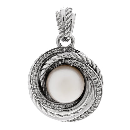David Yurman Sterling Silver Diamond Pearl 10mm Crossover Pendant 1 of 4