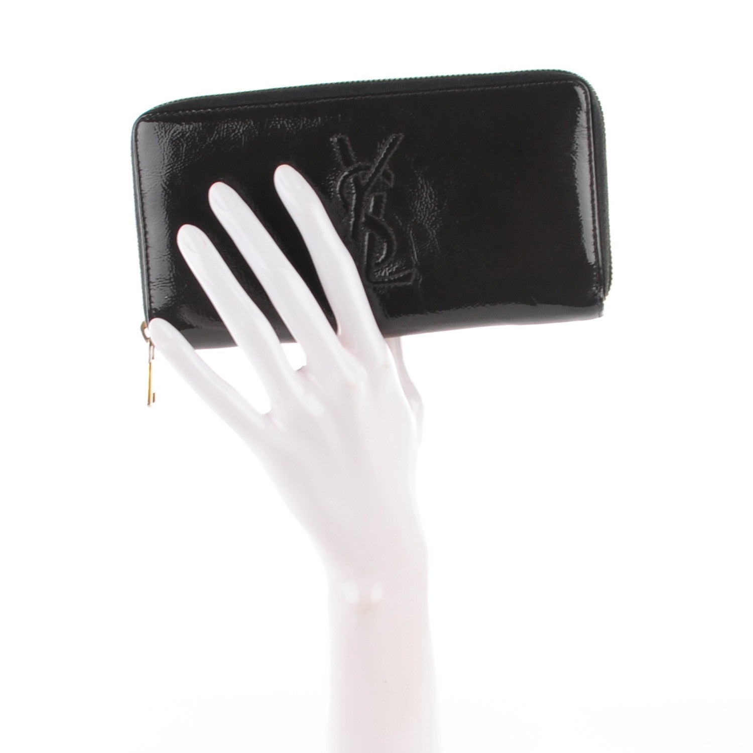 Saint Laurent Textured Patent Calfskin Belle De Jour Zip Around Wallet Black 2 of 8