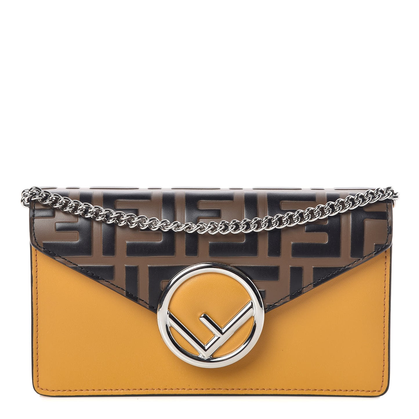 Vitello Liberty F is Fendi Bi-Color FF 1974 Embossed Envelope Belt Bag Maya Black Zucca