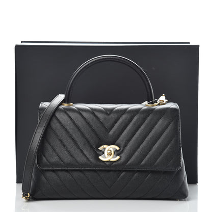 Chanel Caviar Chevron Quilted Small Coco Handle Flap Black 10 of 14
