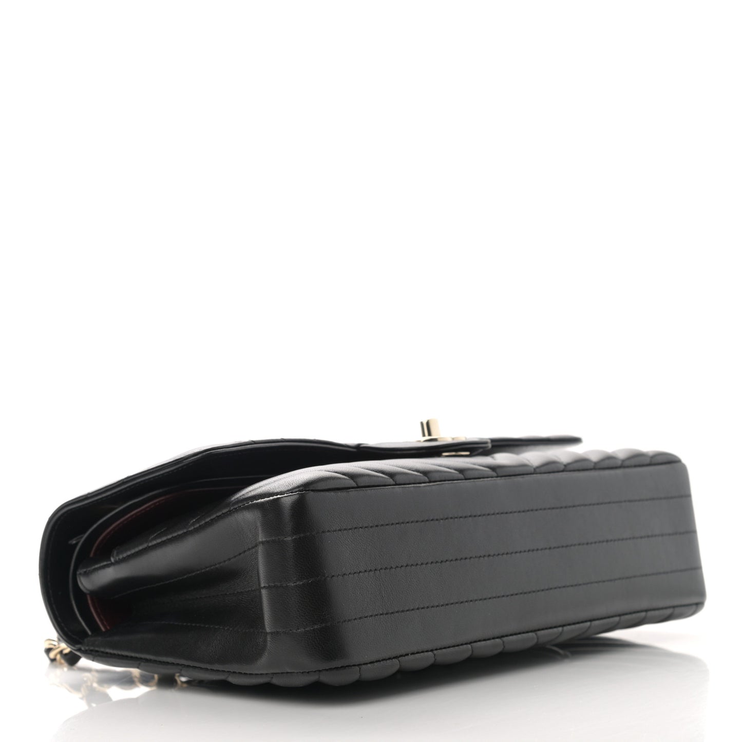 Lambskin Chevron Quilted Medium Double Flap Black