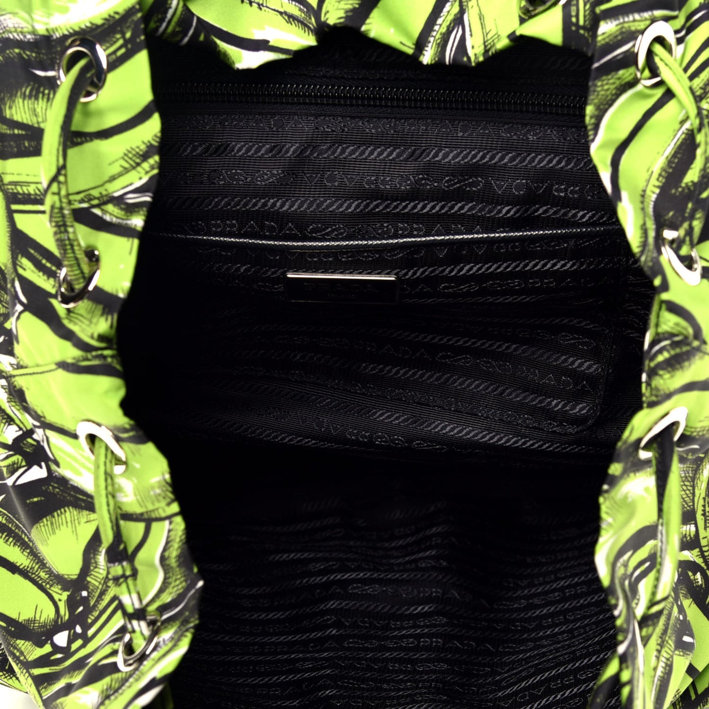 Tessuto Nylon Saffiano Medium Banana Print Backpack Green Black