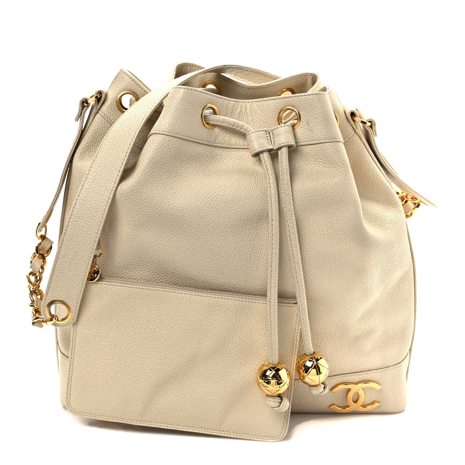 Chanel Caviar Drawstring Bucket Bag White 1 of 11