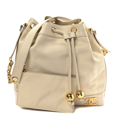 Chanel Caviar Drawstring Bucket Bag White 1 of 11