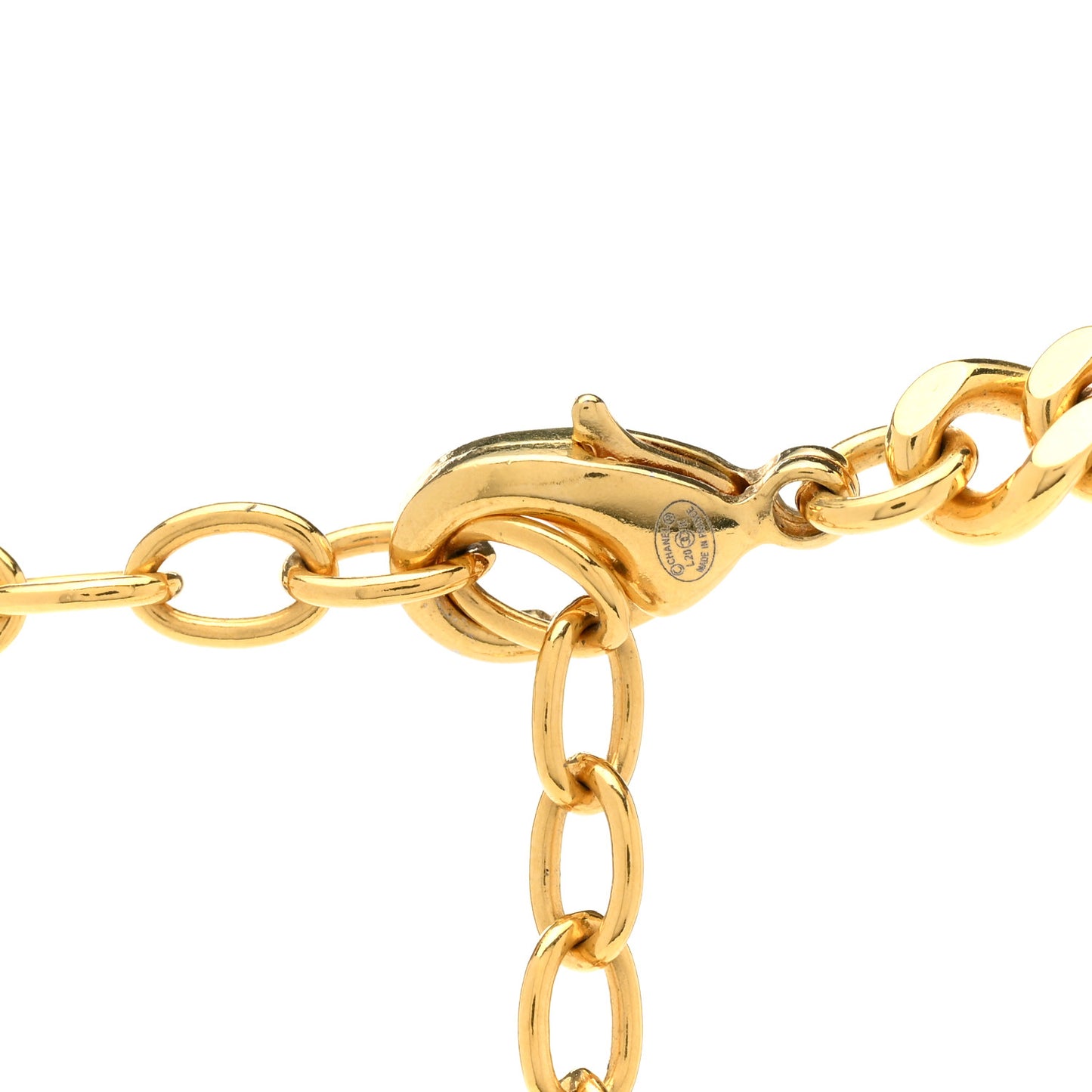 Metal Pearl CC Chain Pendant Necklace Gold