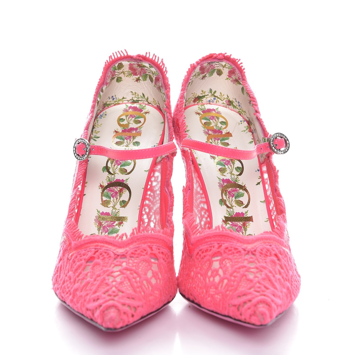 Gucci Lace Pizzo Venice Pumps 37 Fuxia Fluo Mystic White 2 of 7