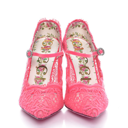 Gucci Lace Pizzo Venice Pumps 37 Fuxia Fluo Mystic White 2 of 7