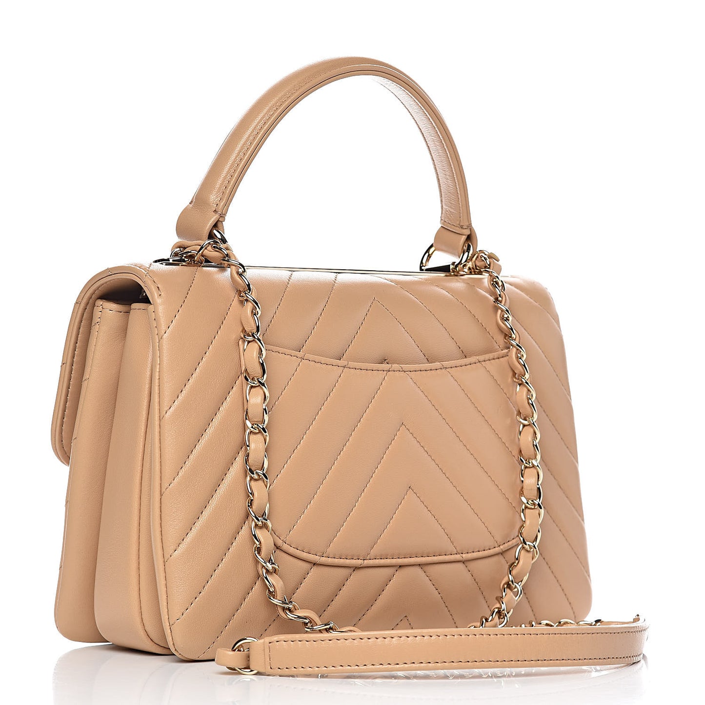 Lambskin Chevron Quilted Small Trendy CC Dual Handle Flap Bag Beige