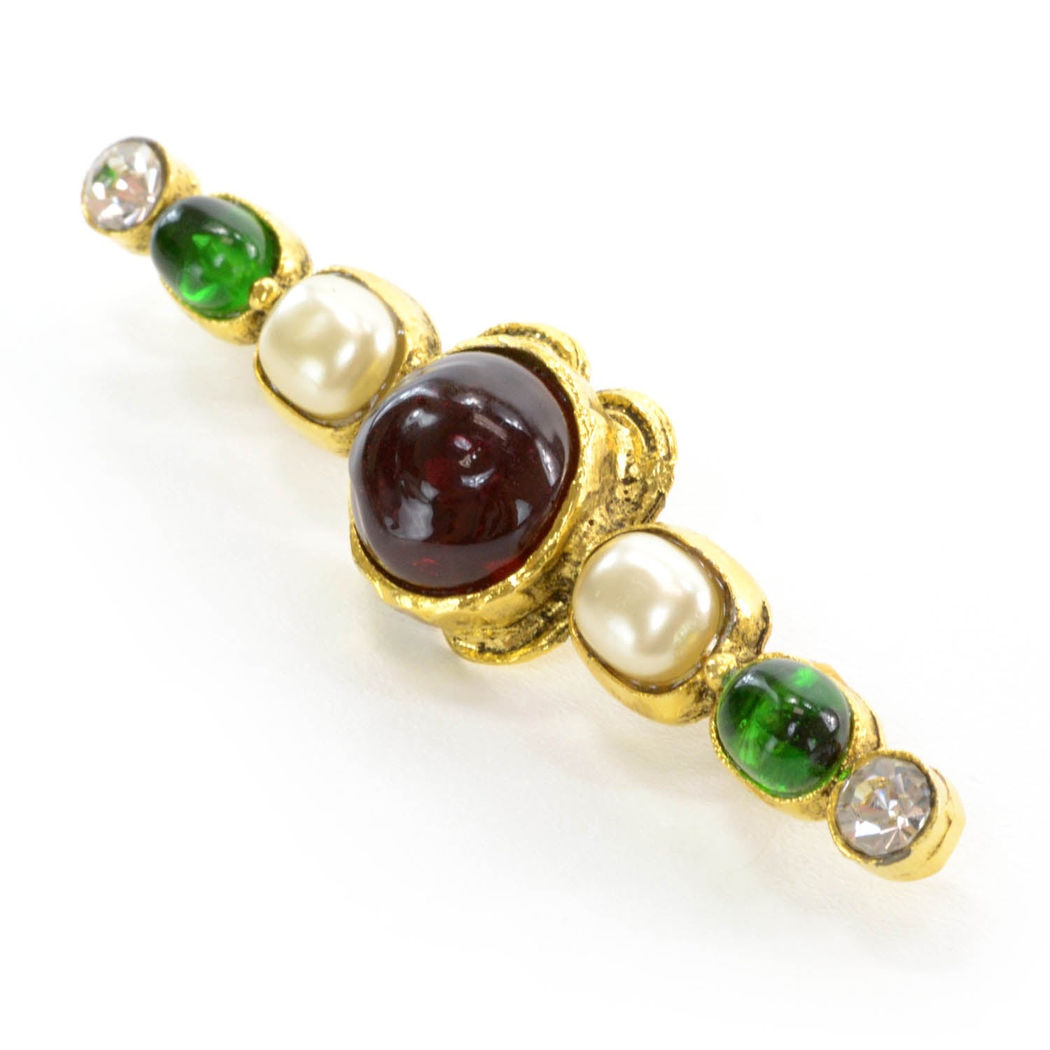 Chanel Gripoix Poured Glass Crystal Pearl Brooch Gold 6 of 6