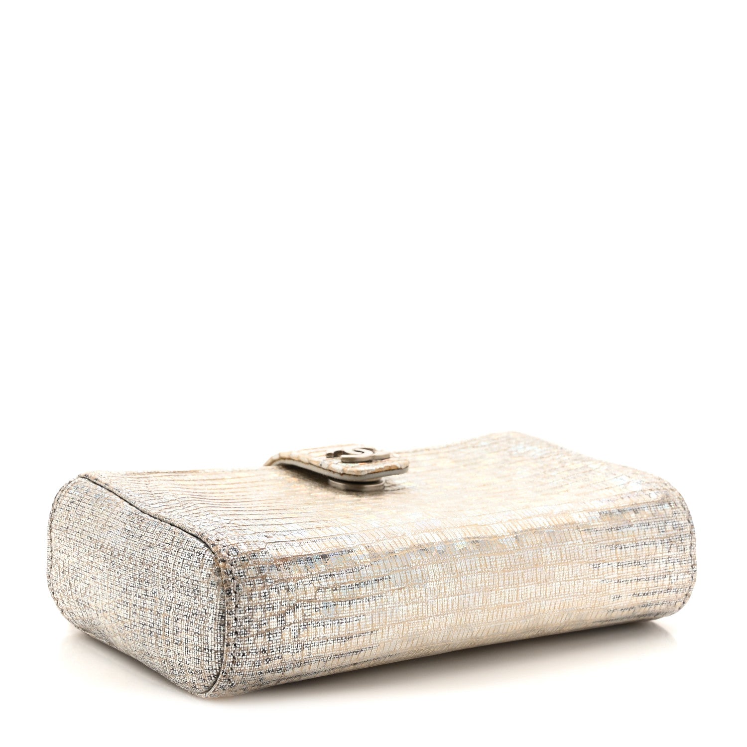 Chanel Iridescent Lizard Phone Holder Crossbody Silver 1724242