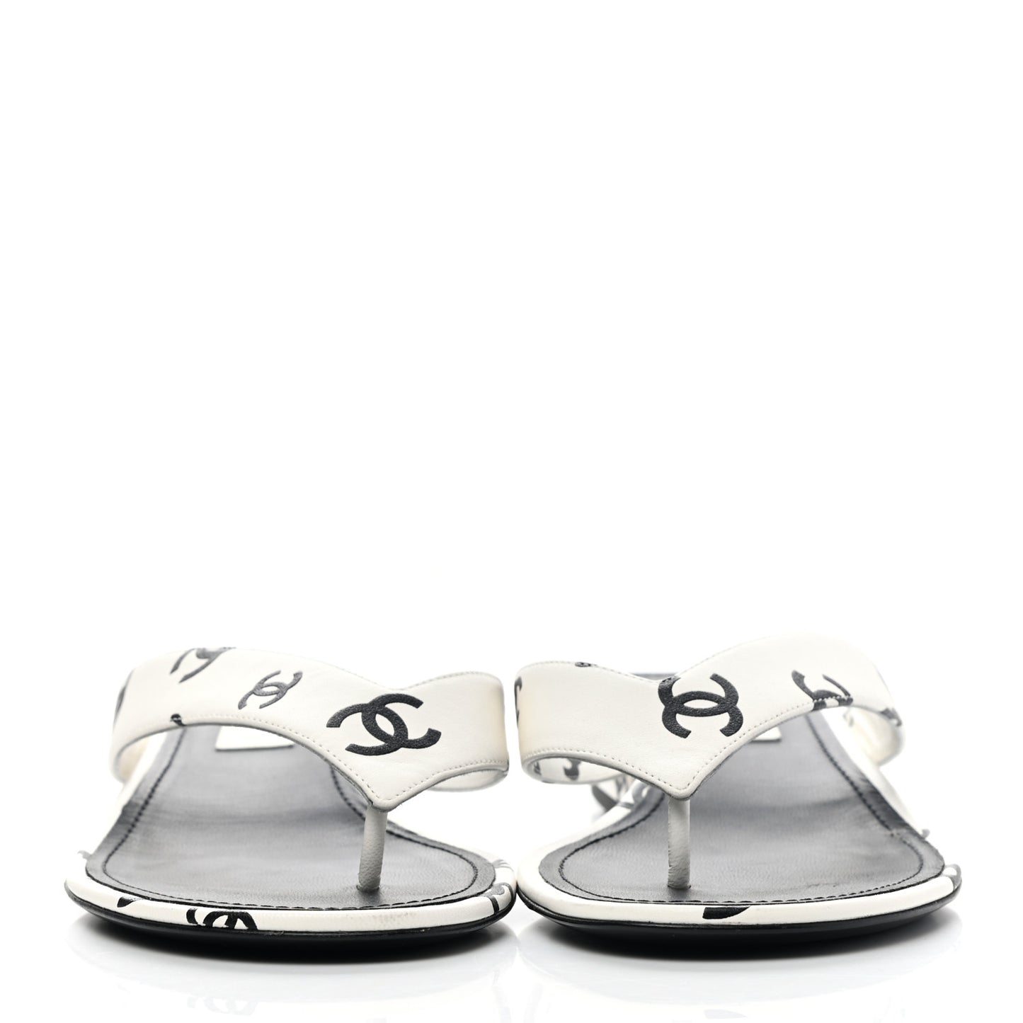 Lambskin Printed CC Thong Sandals 38 White Black