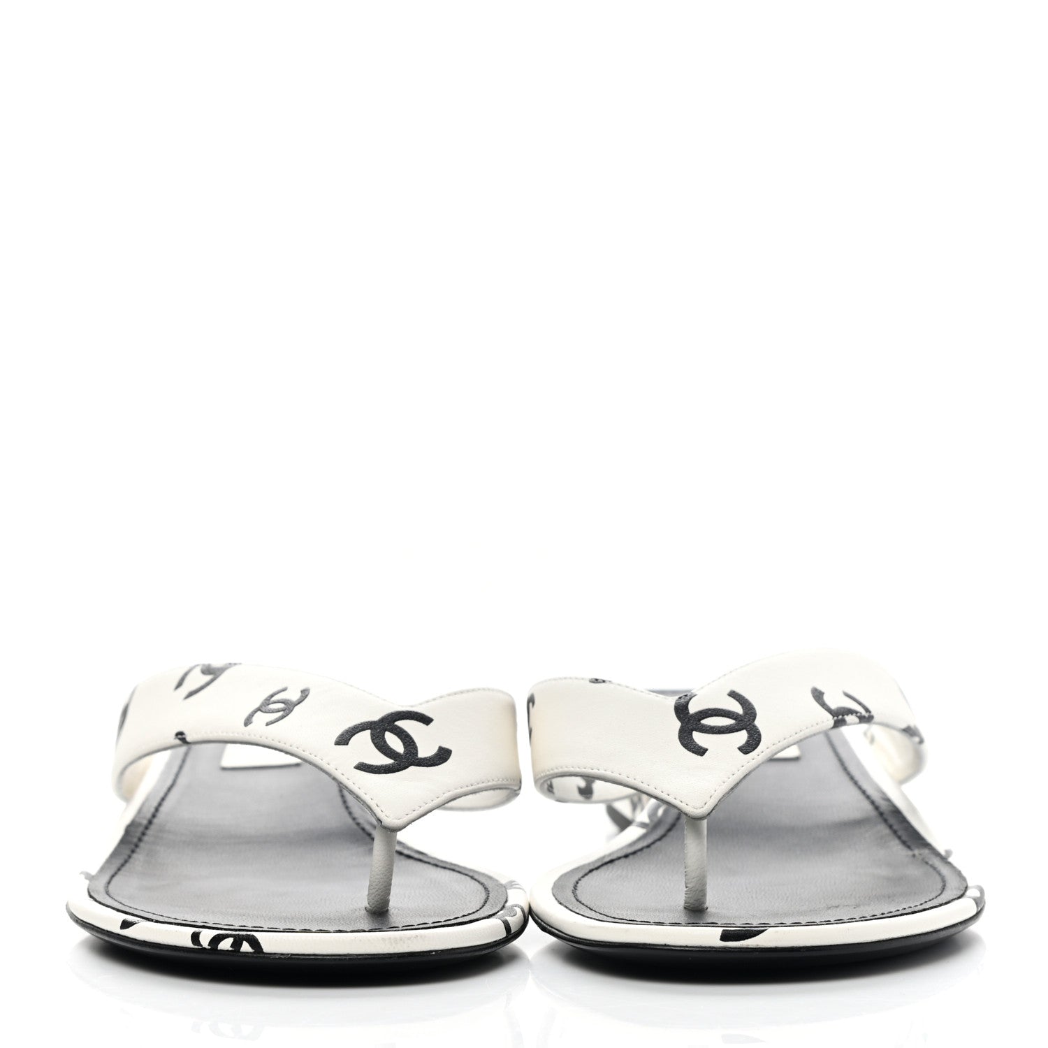 Chanel Lambskin Printed CC Thong Sandals 38 White Black 2 of 9