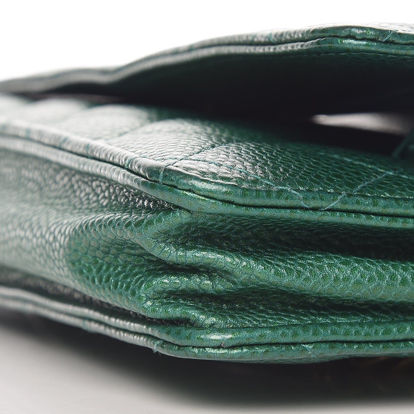Metallic Caviar Quilted Wallet On Chain WOC Green