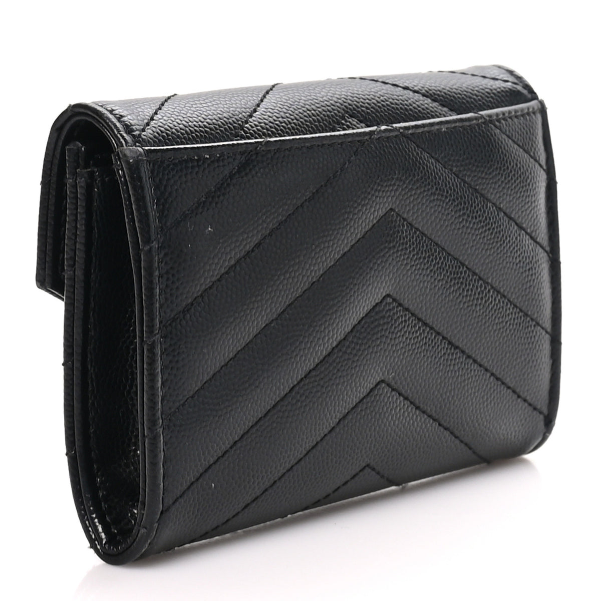 Saint Laurent Grain De Poudre Matelasse Chevron Small Monochrome Monogram Envelope Wallet Black 3 of 7