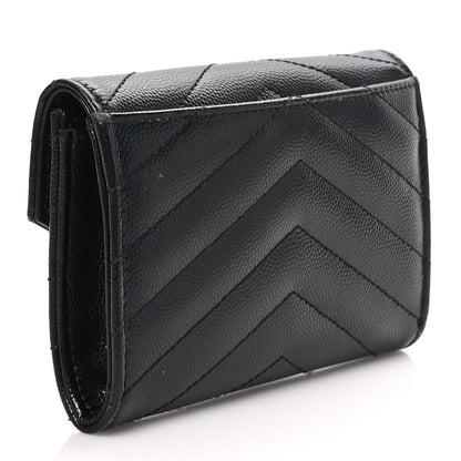 Saint Laurent Grain De Poudre Matelasse Chevron Small Monochrome Monogram Envelope Wallet Black 3 of 7