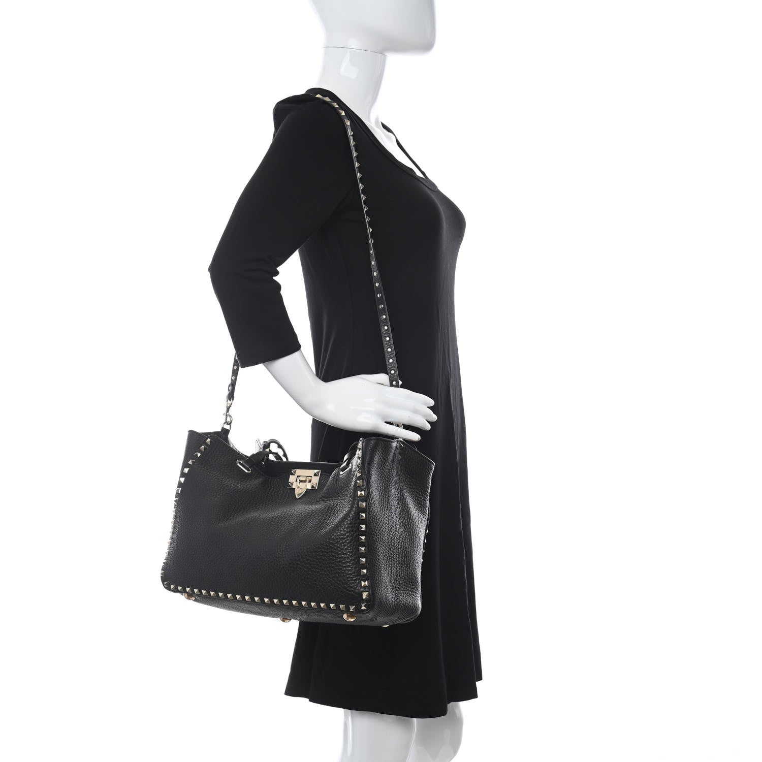 Valentino Garavani Pebbled Calfskin Medium Rockstud Tote Black 2 of 12