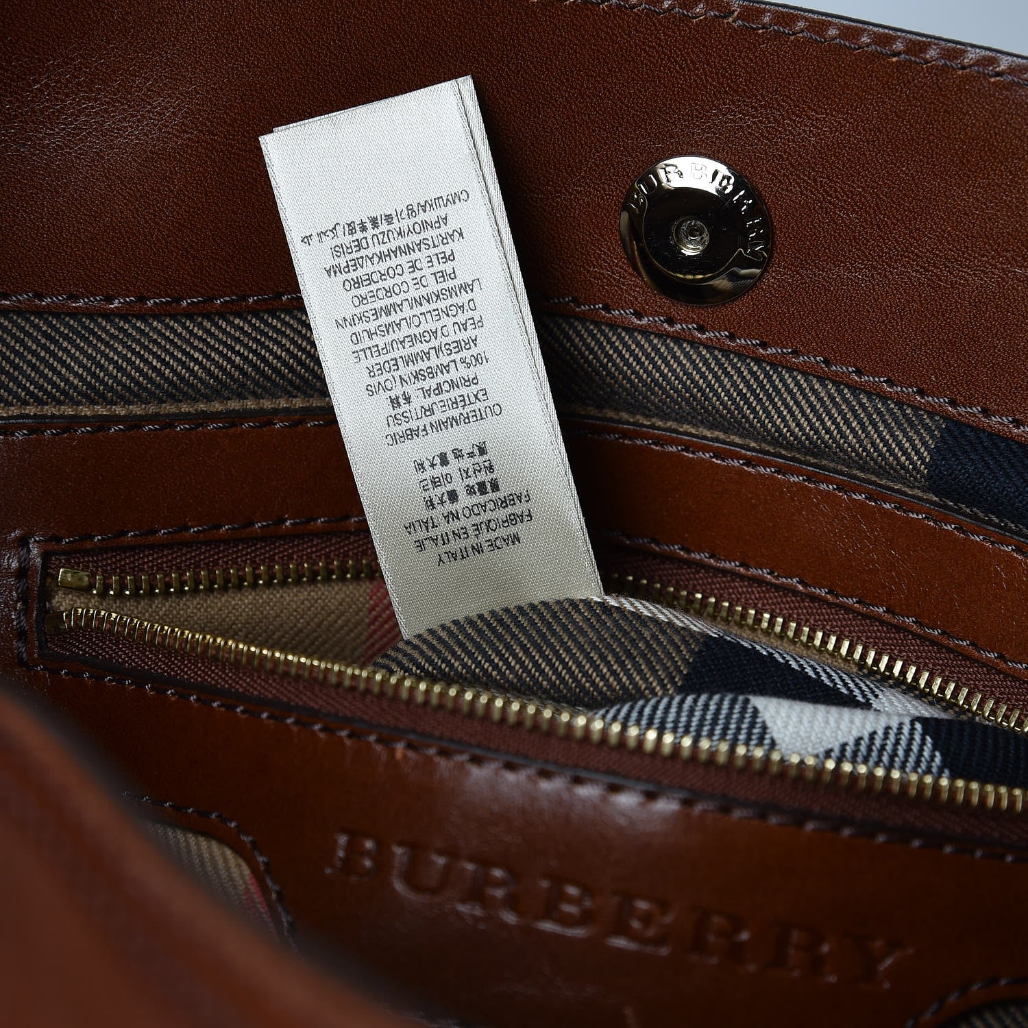 Burberry Soft Lambskin Bridle Calfskin Medium Gosford Hobo Dark Tan 7 of 7