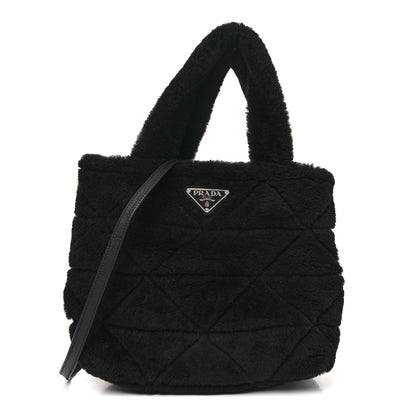 Prada Shearling Nappa Triangle Quilted Patchwork System Tote Black 1 of 10