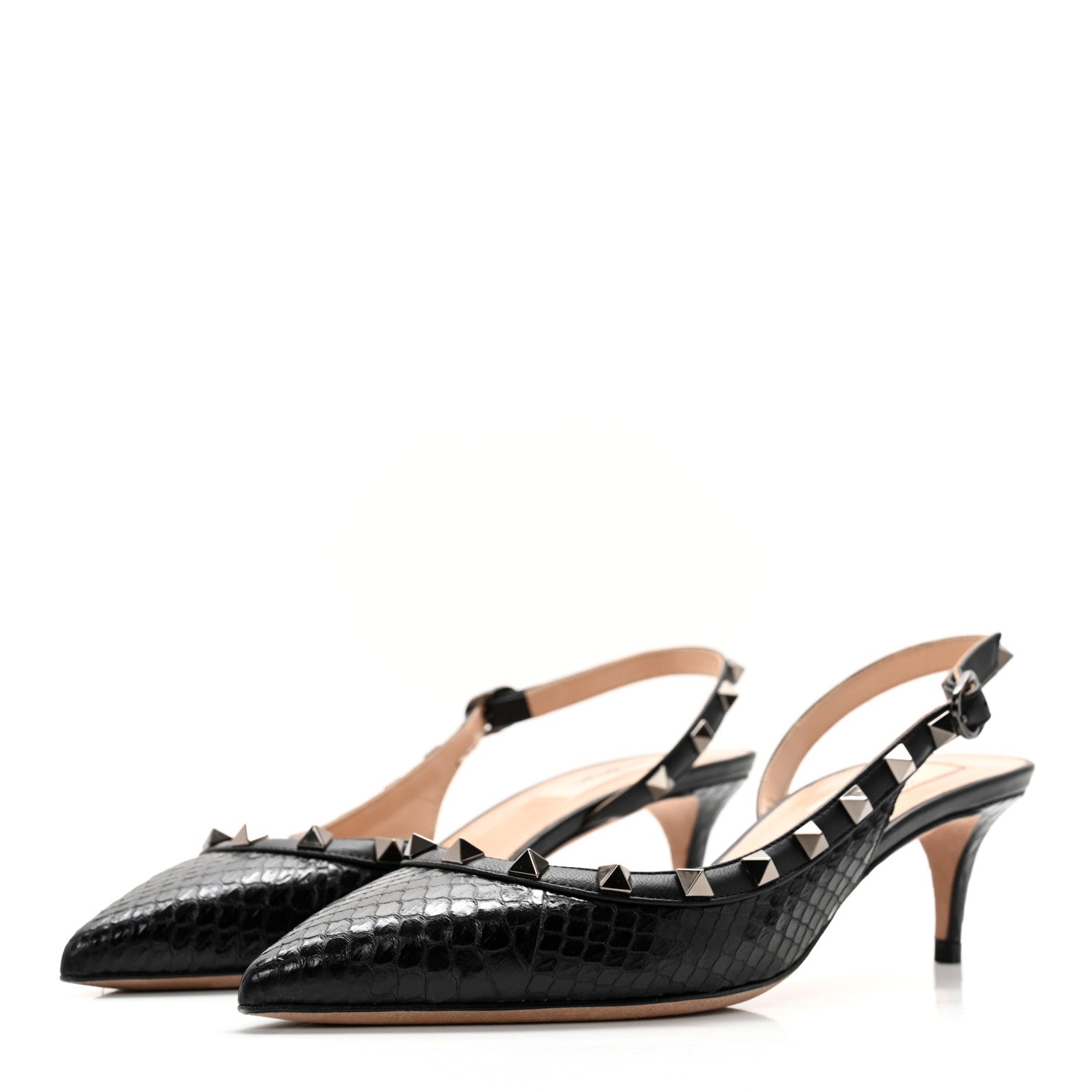 Valentino Garavani Snakeskin Rockstud Half D'Orsay Slingback 50mm Pumps 38 Black 3 of 14