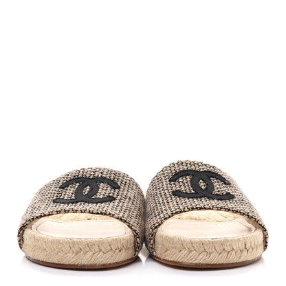 Chanel Tweed Grosgrain CC Espadrille Slip On Sandals 36 Beige Black 2 of 9
