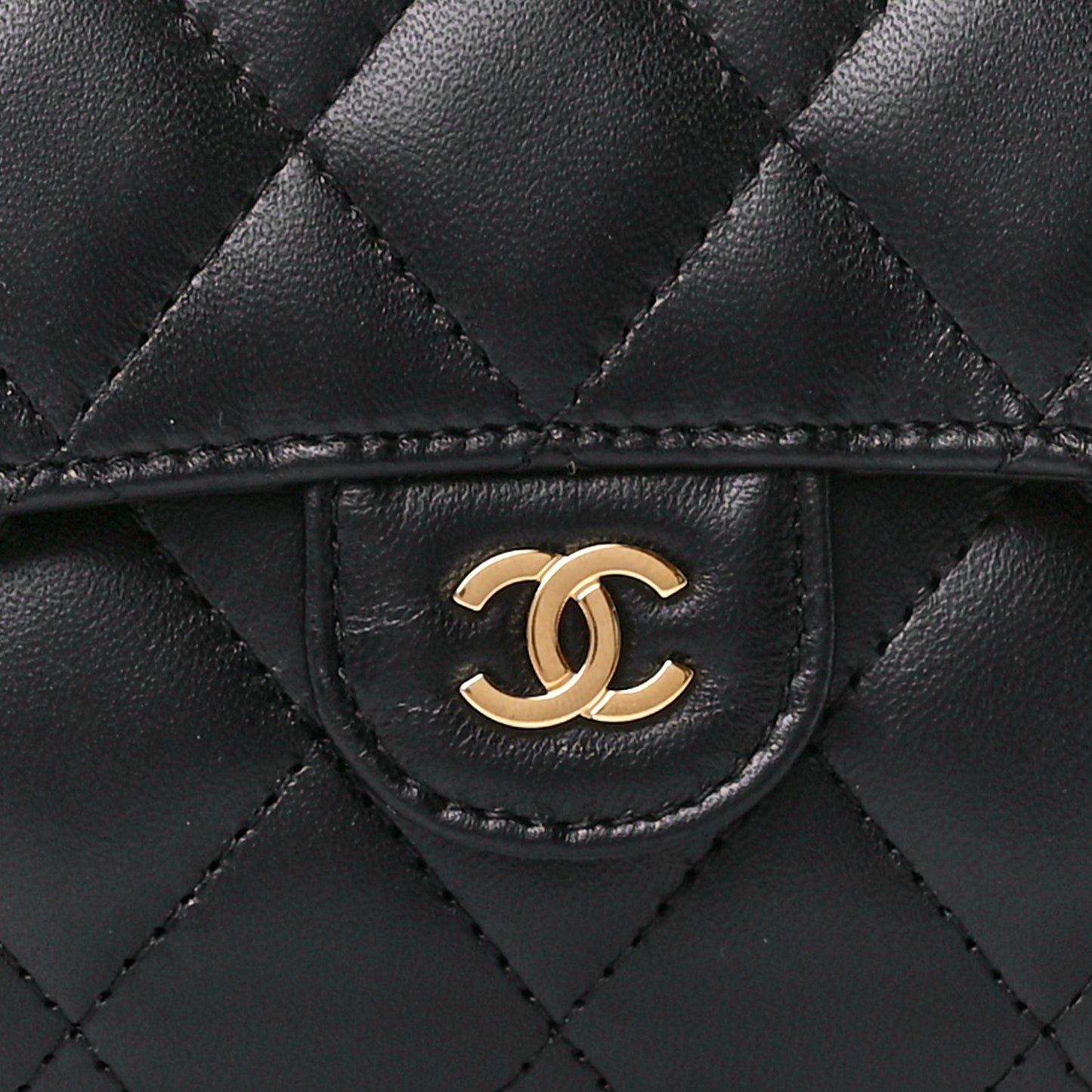 Lambskin Quilted Large Gusset Flap Wallet Black