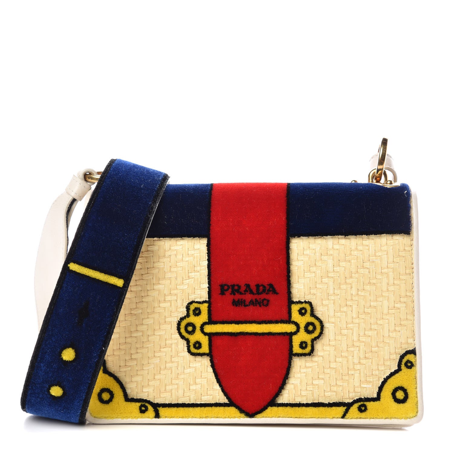 Prada Velvet Straw Cahier Shoulder Bag Naturale Talco 1 of 6