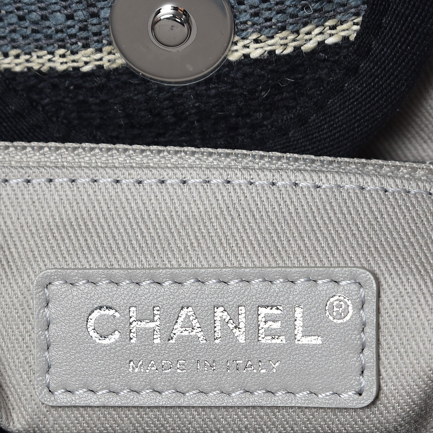 Chanel Striped Canvas Large Deauville Tote Dark Grey 7 of 9