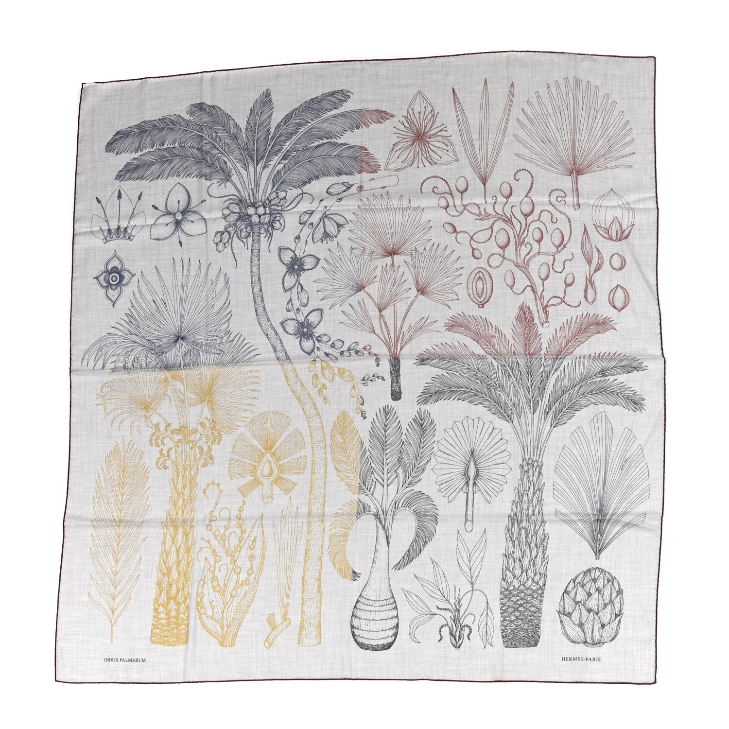 Hermes Cashmere Silk Index Palmarum Finesse Shawl 140 Gris Chine Bronze 1 of 7