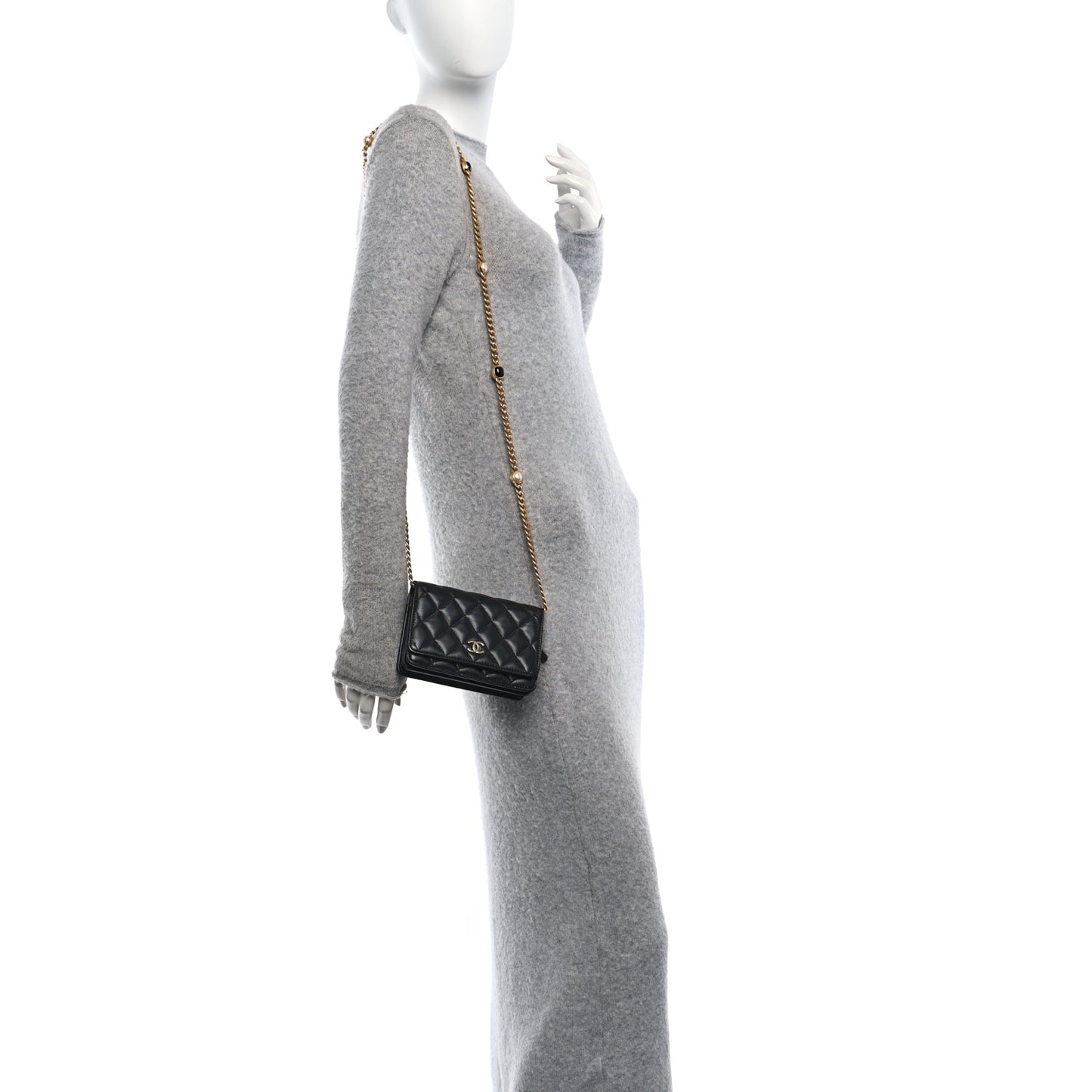 Lambskin Quilted CC Pearl Enamel Clutch on Chain WOC Black