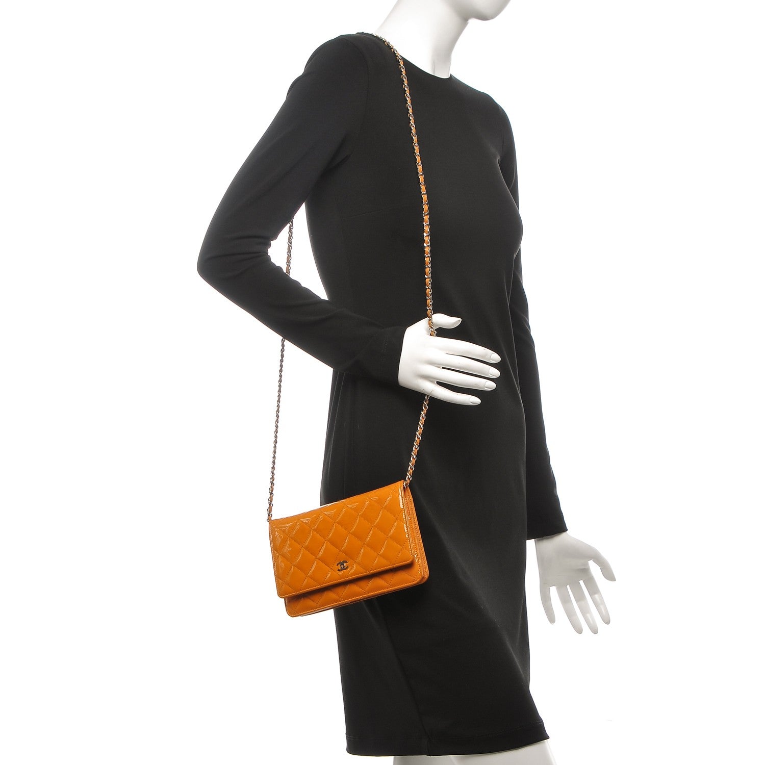 Chanel Patent Quilted Wallet On Chain WOC Orange 2 of 12