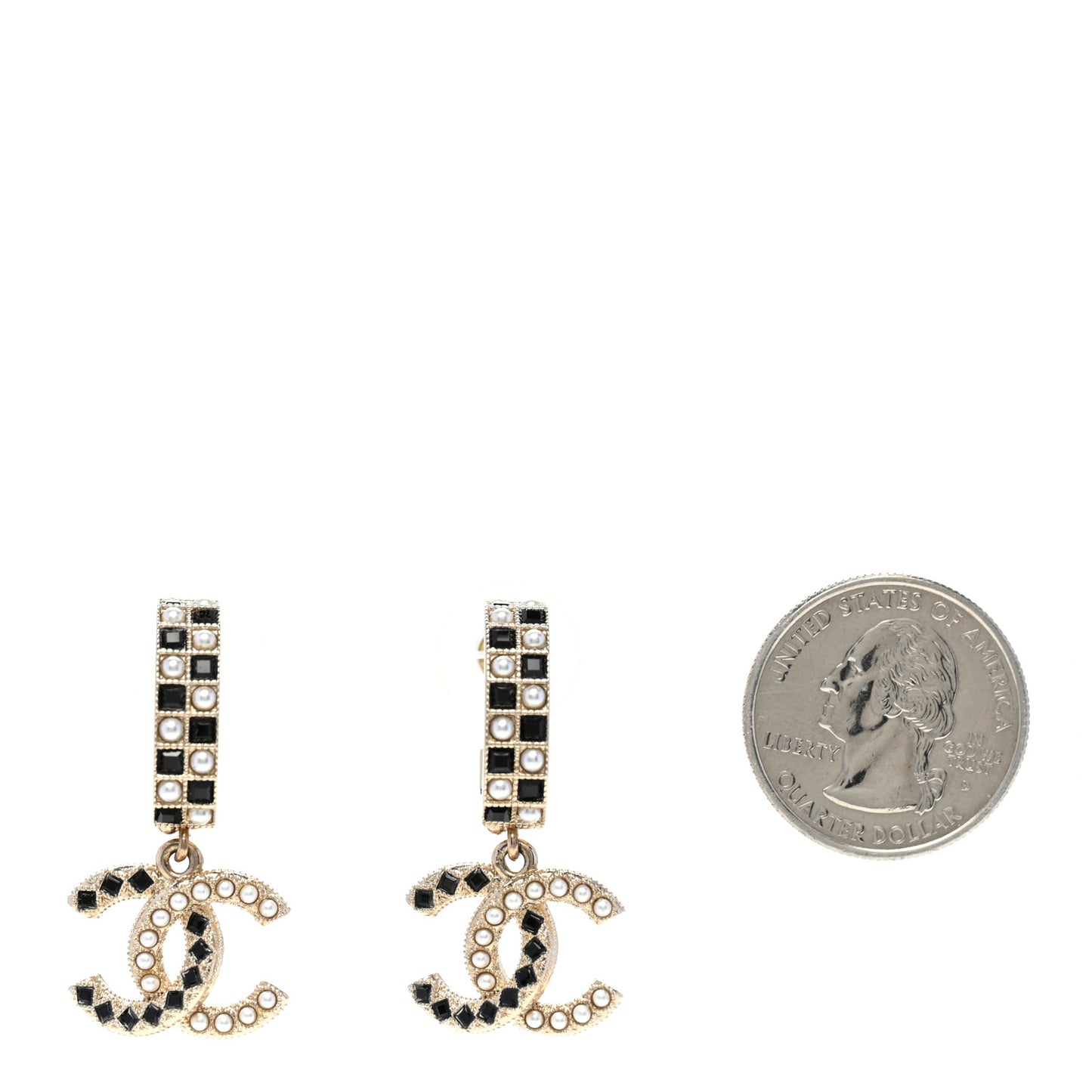 Resin Pearl CC Hoop Drop Earrings Gold Black