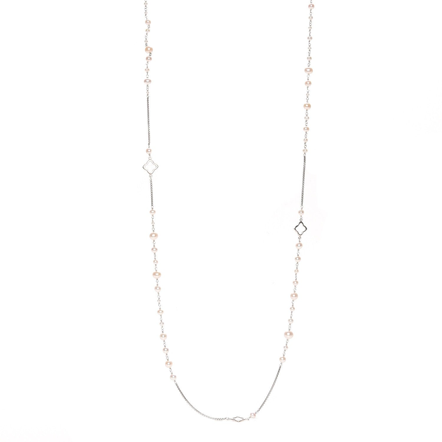 David Yurman Sterling Silver Pearl 7.5mm Quatrefoil Long Chain Necklace 1 of 5