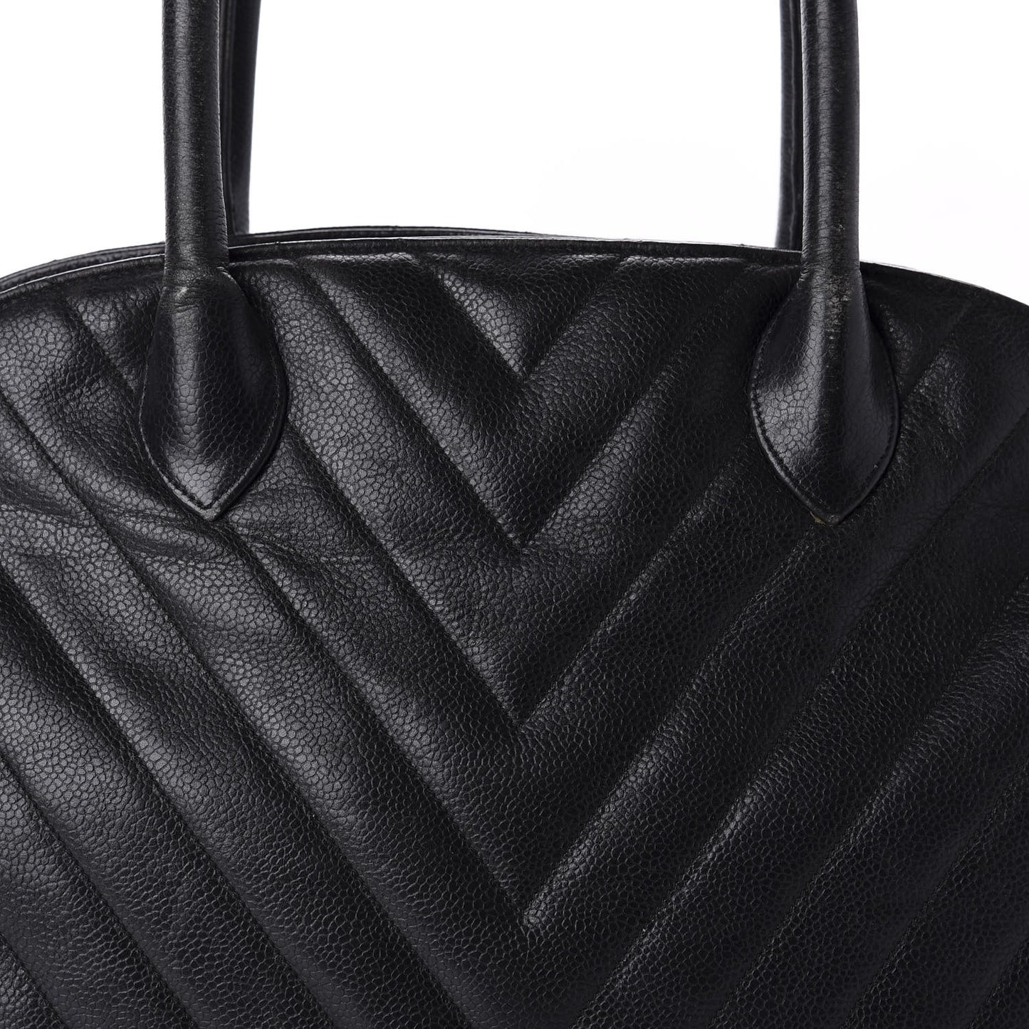 Caviar Chevron Top Handle Bag Black